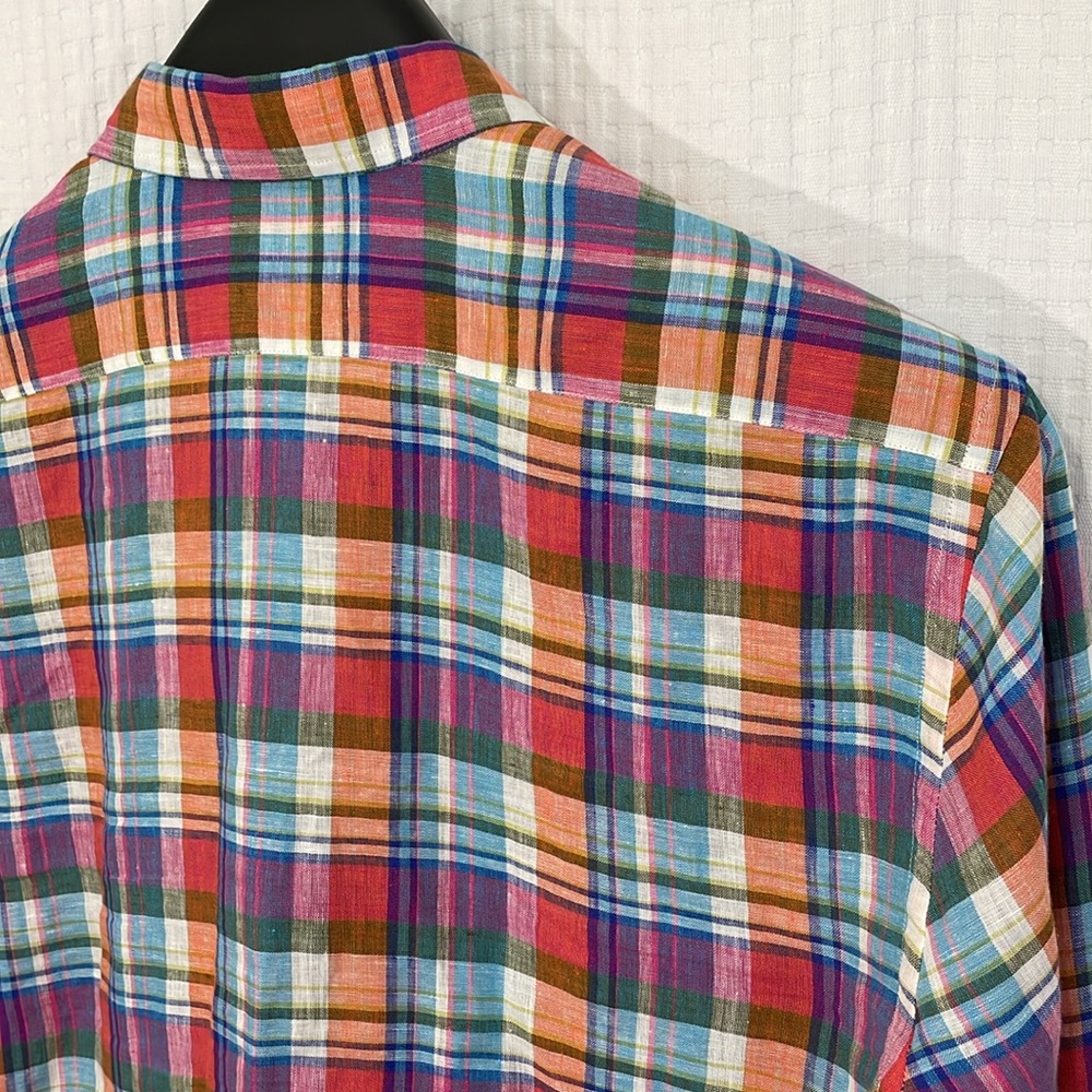 Alan Payne men’s Large 100% Linen multicolor plaid long sleeve shirt. EUC - Picture 5 of 8